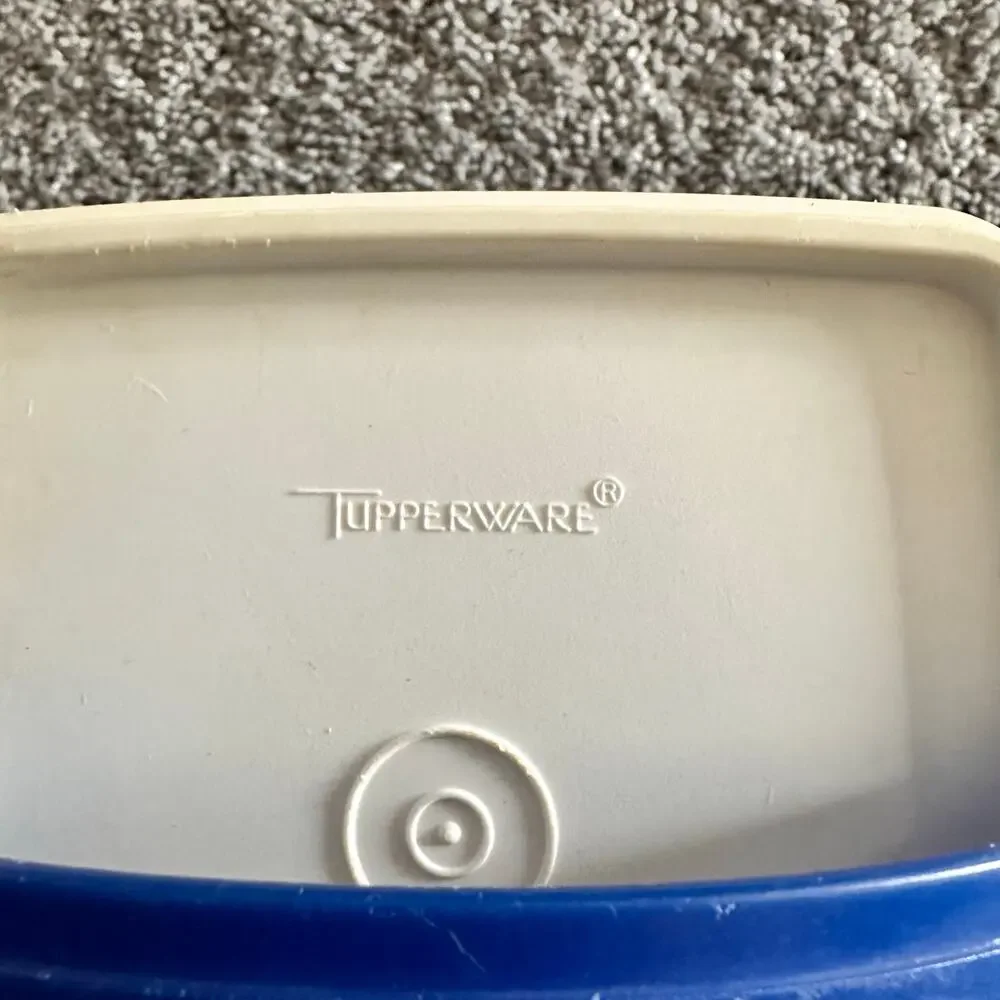 Vintage Tupperware Square Box Lunch Keeper Blue And White